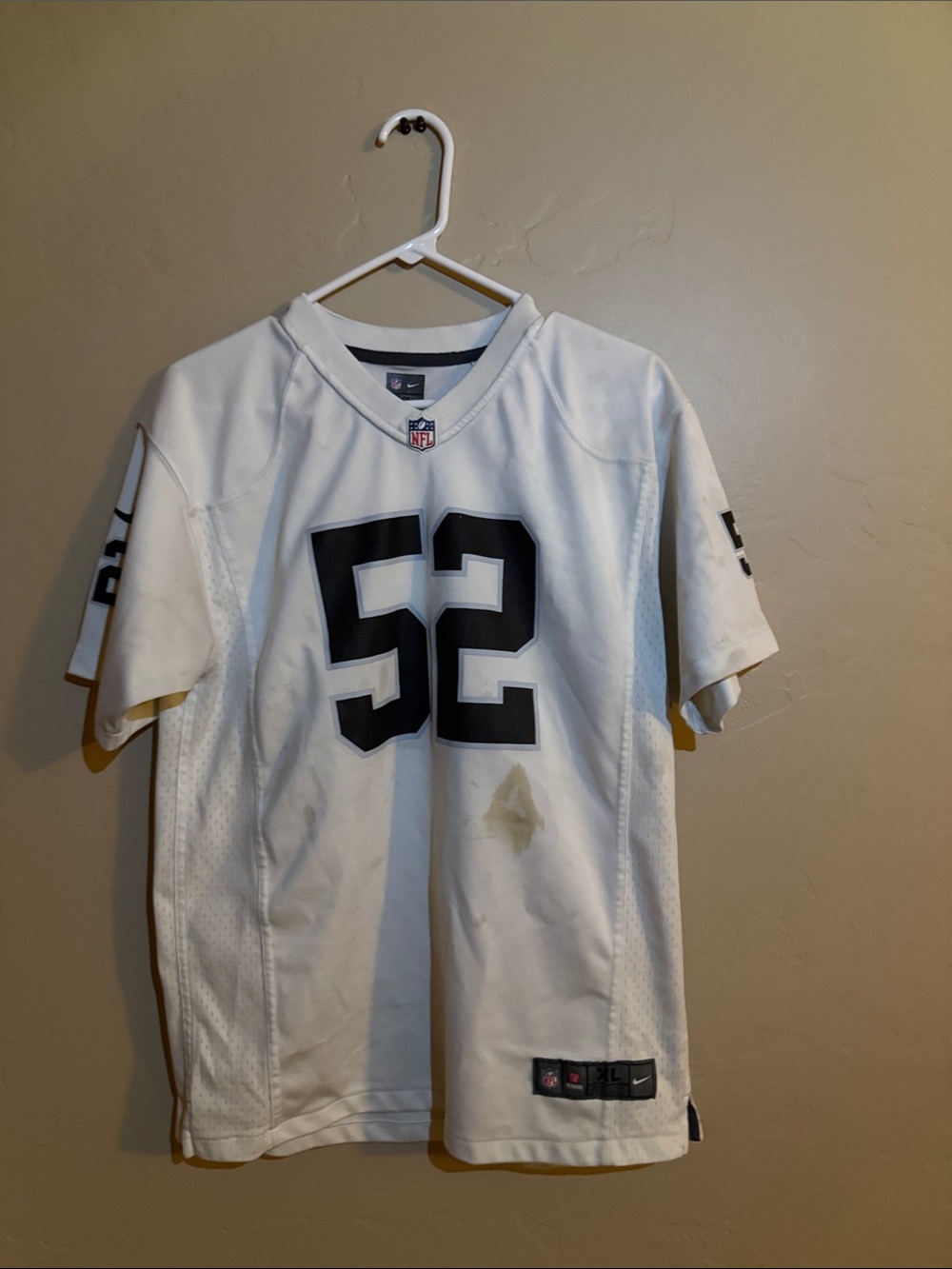 Nike White Las Vegas Raiders Kids Football Jersey with Black Number 52